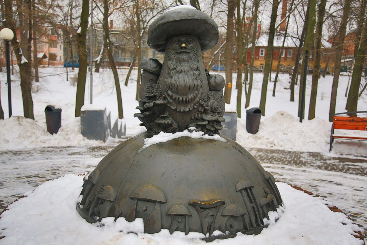 Памятник грибам зимой