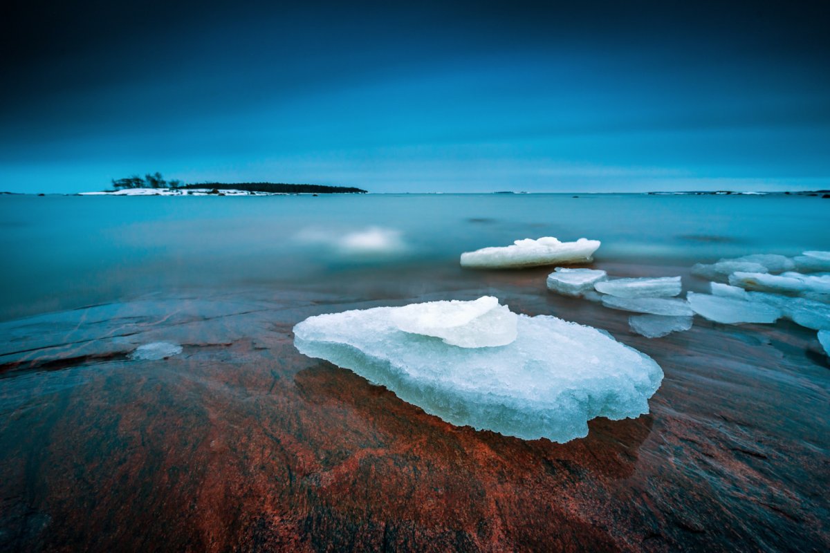 Белое море зимой замерзает