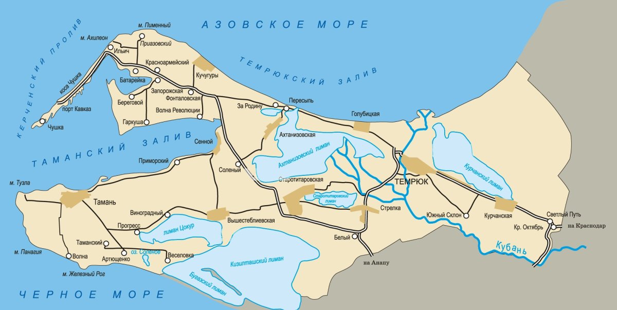 Тамань на карте Краснодарского края