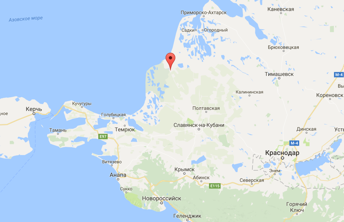 Приморско-Ахтарск на карте России Краснодарский край