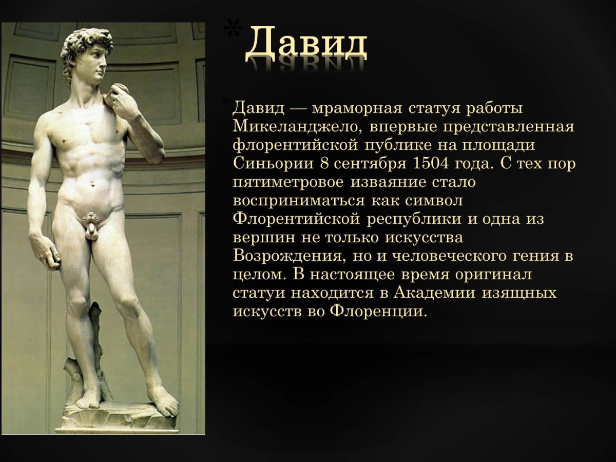 Микеланджело Буонарроти статуя Давида