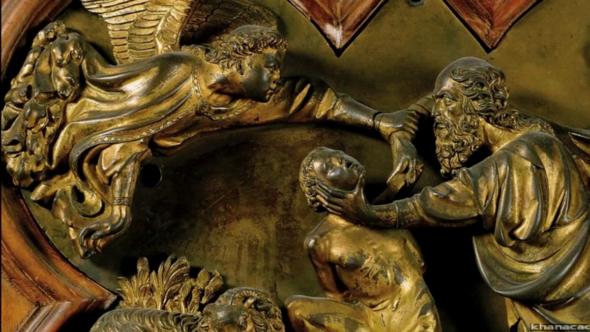 Лоренцо Гиберти жертвоприношение Исаака 1401