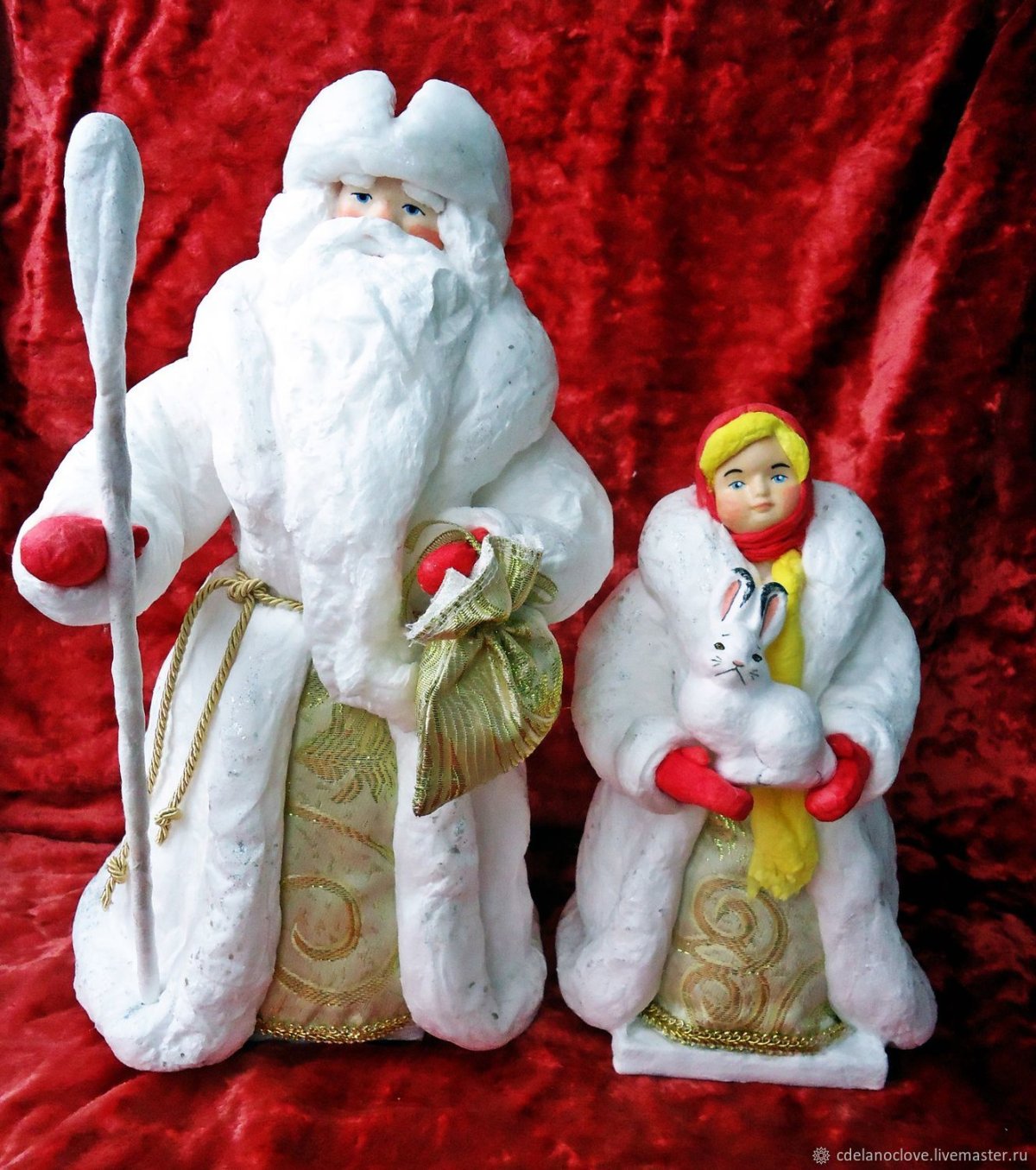 Ватные елочные игрушки дед Мороз и Снегурочка