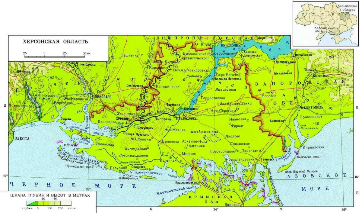 Херсонская область на карте Украины
