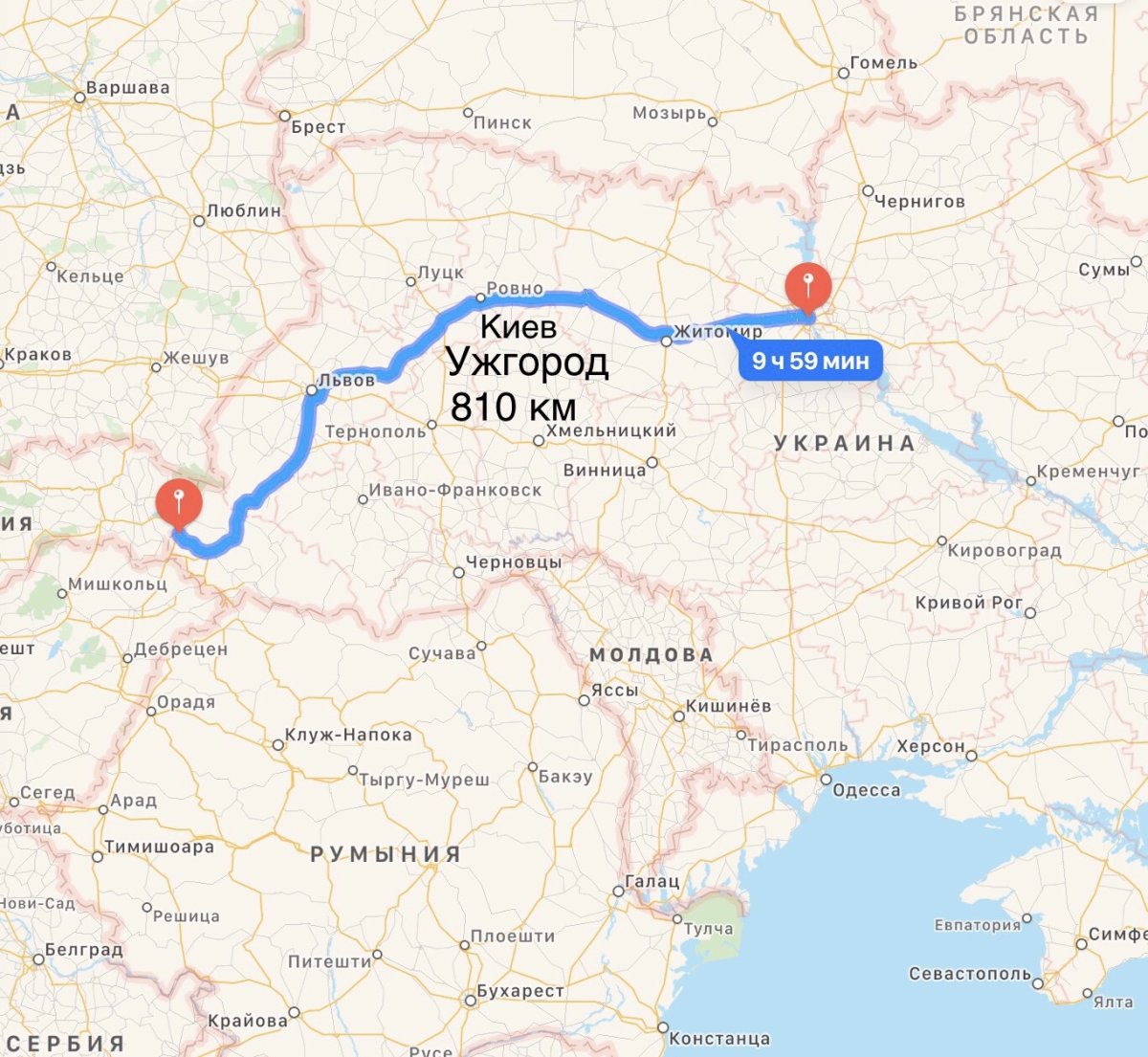 Киев Ужгород расстояние