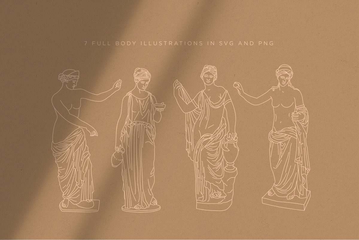 Aesthetic Greek Sculpture line Art