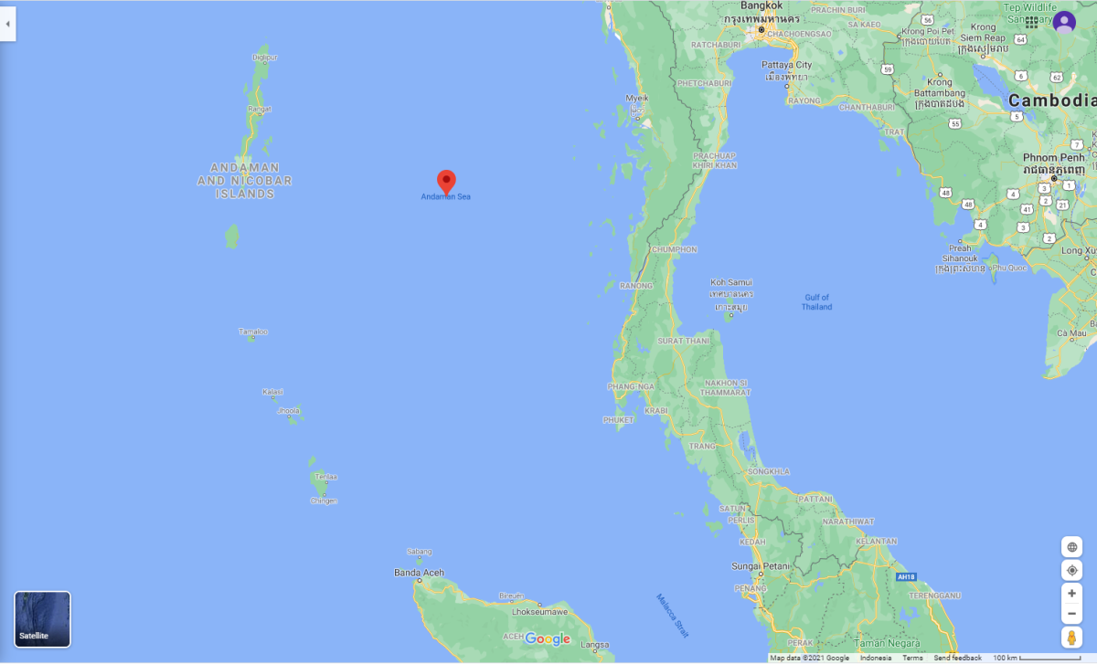 Андаманское море на карте мира