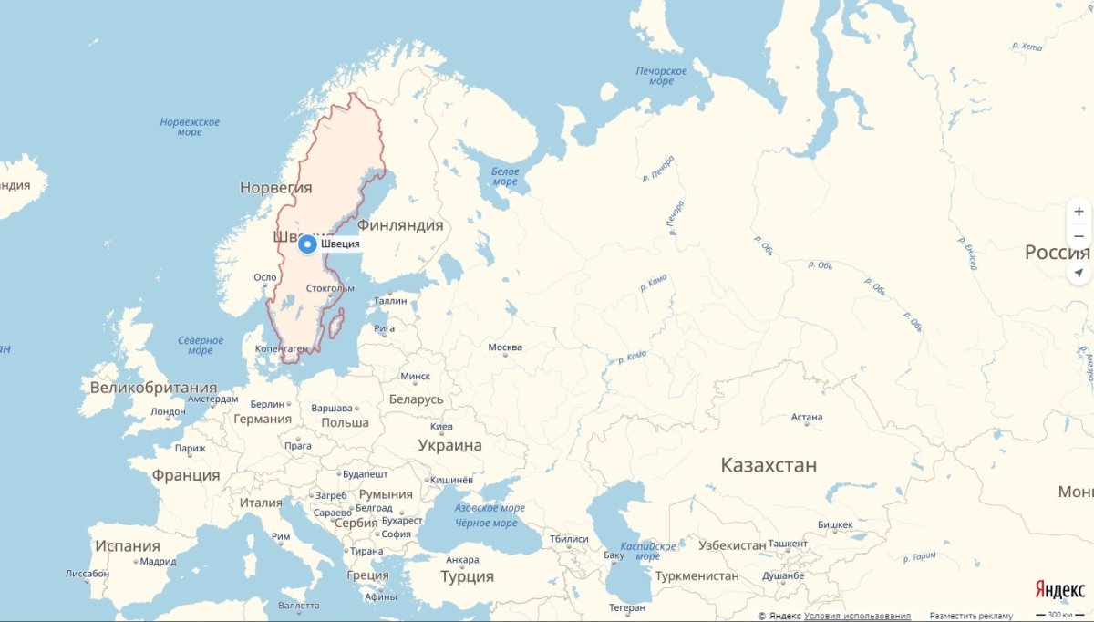 Швеция на карте Европы