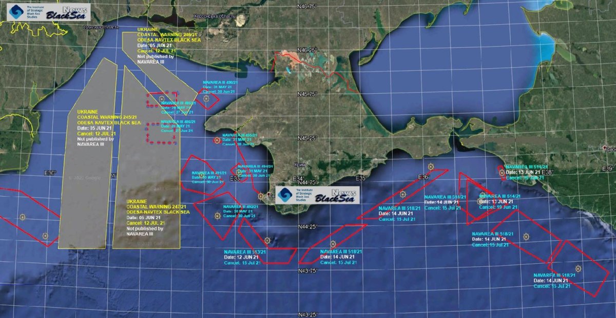 Карта учений в черном море