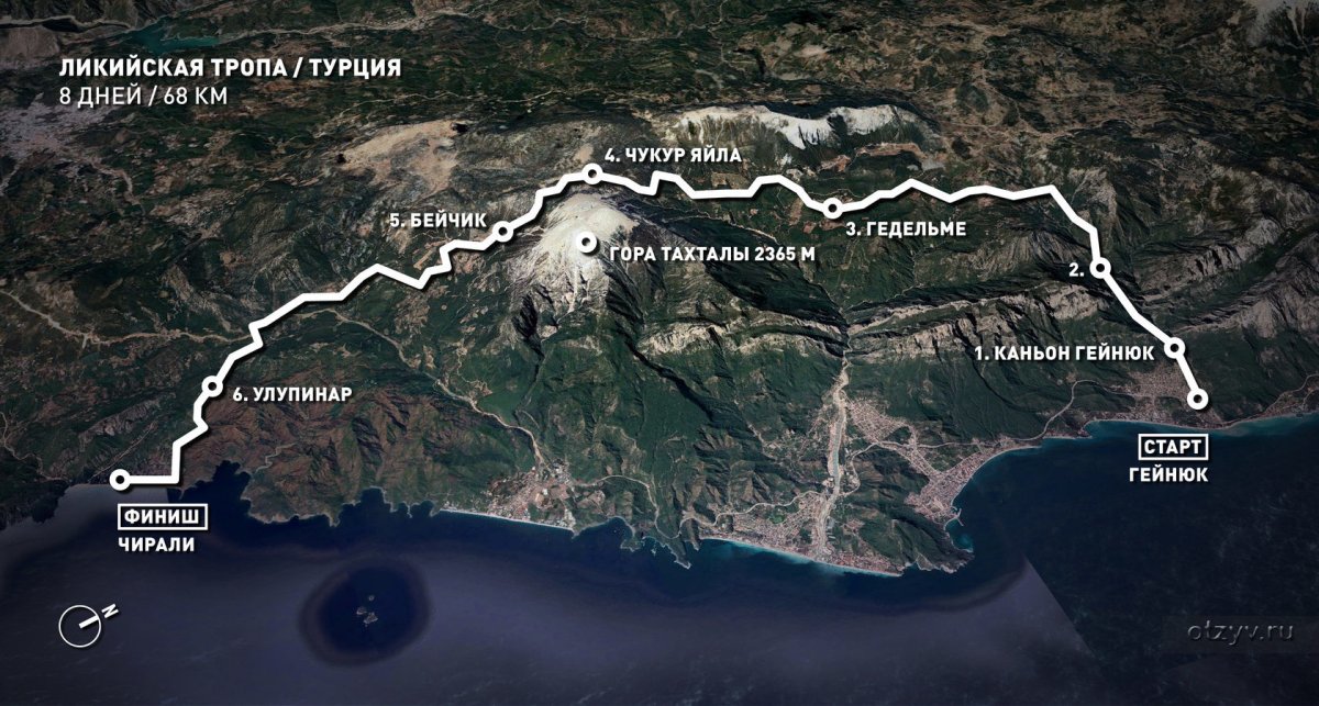 Карта Ликийской тропы Турция