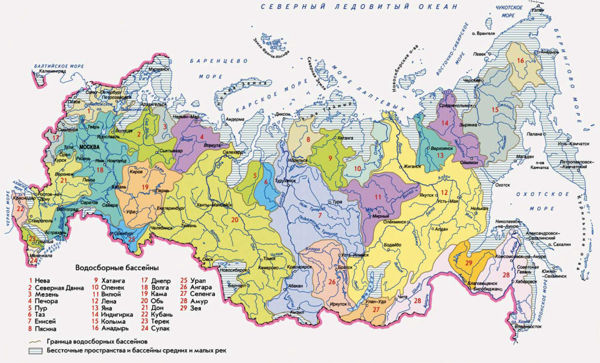 Крупные реки России на карте