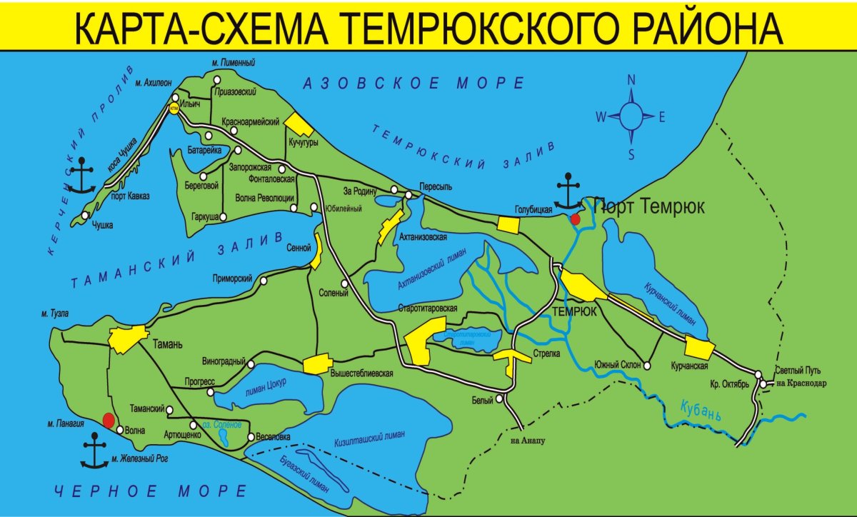 Карта Темрюкского района с населенными пунктами