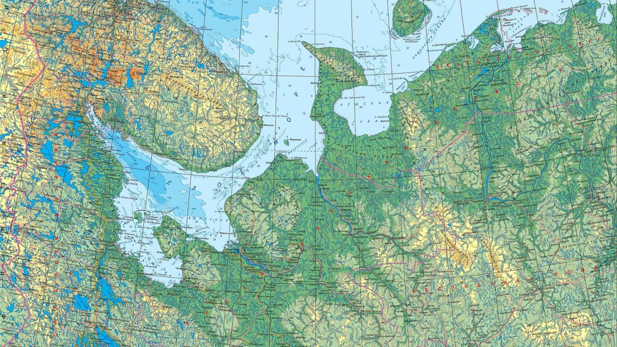Физическая карта севера европейской части России