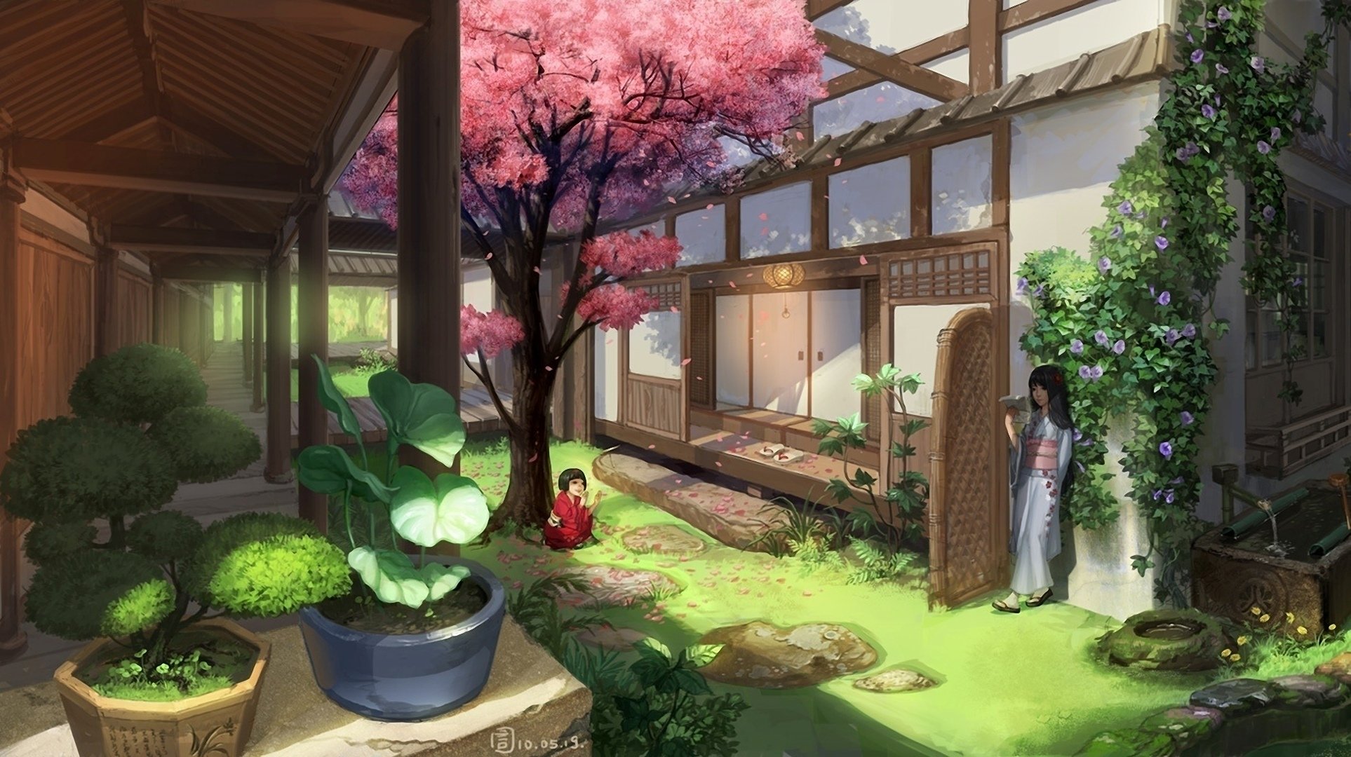 Новелла сад. Дом в японском стиле.