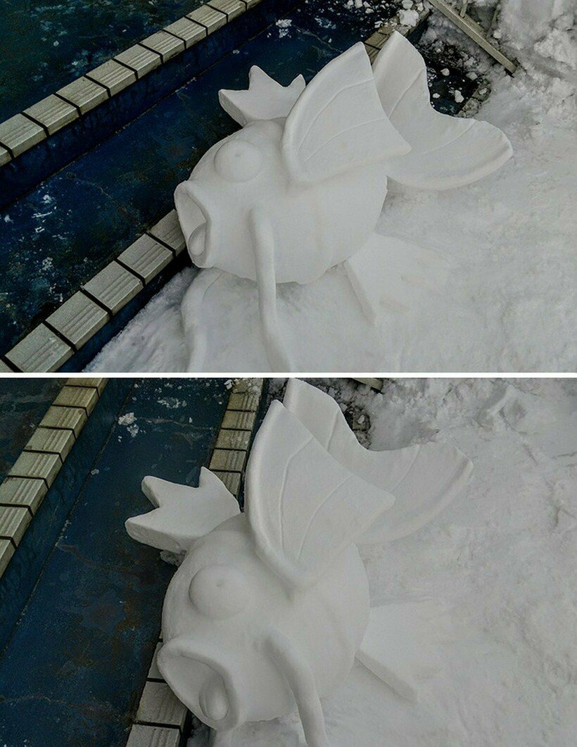 Снеговик художник из снега