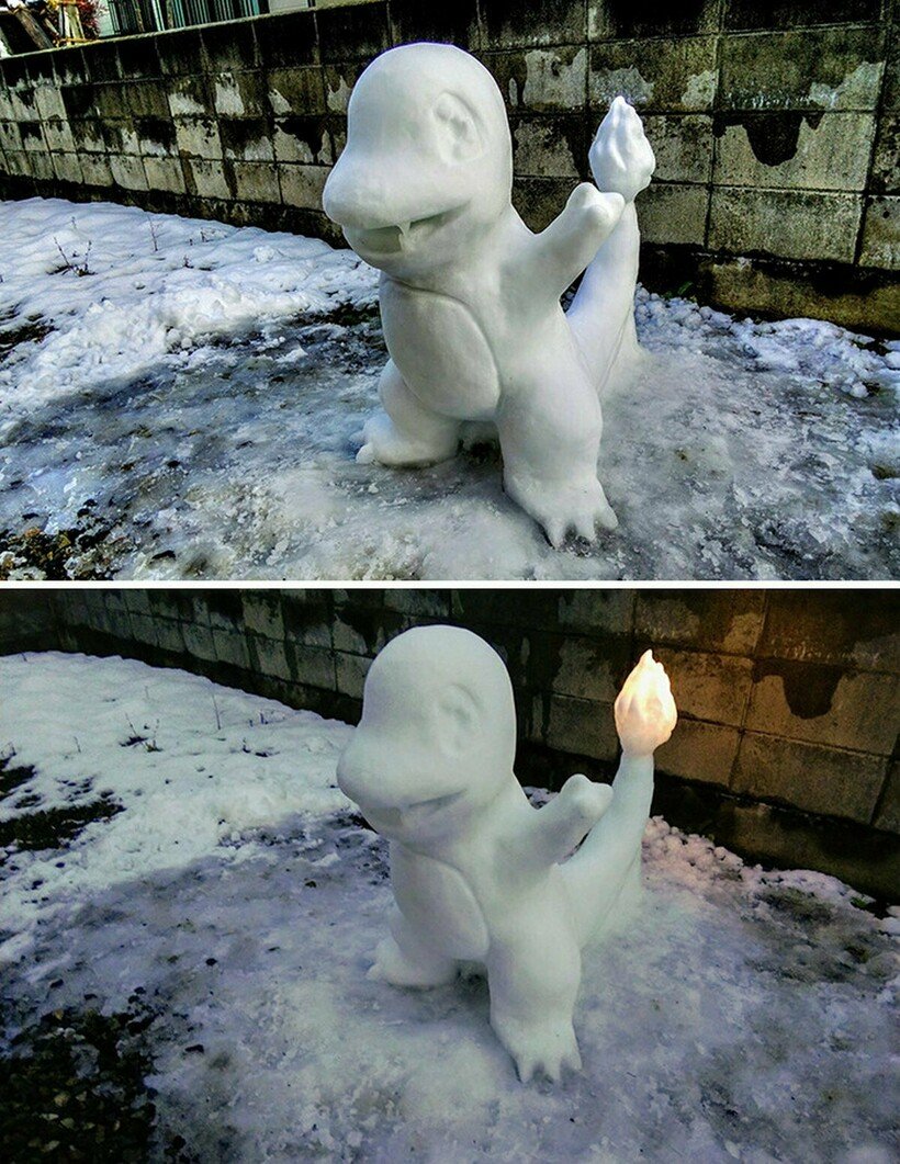 Гигантский японский кот из снега