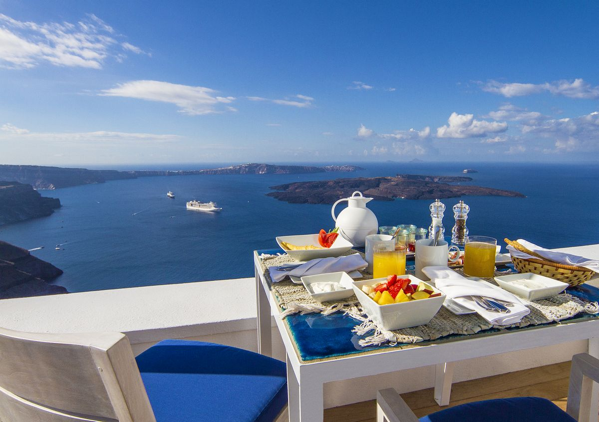Santorini Греция завтрак на море