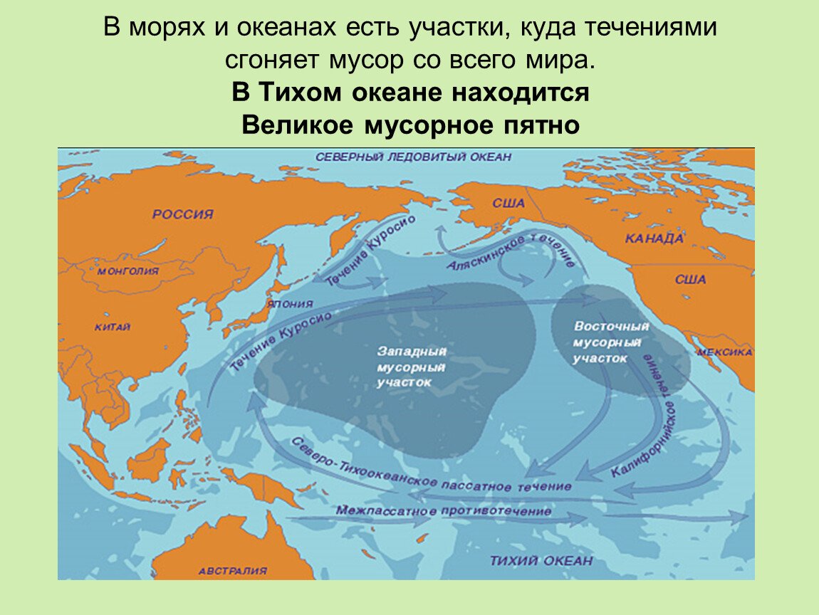 Большое мусорное пятно в тихом океане на карте