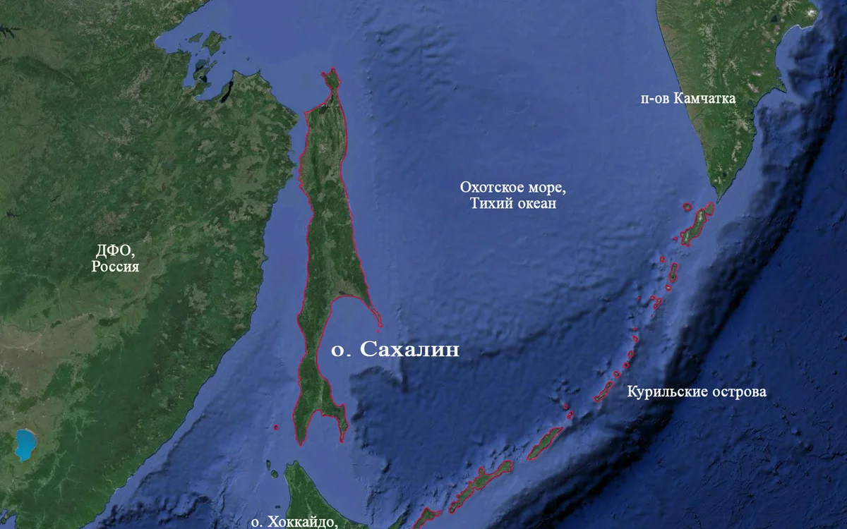 Карта дальнего Востока и Сахалина и Японии и Курильских островов