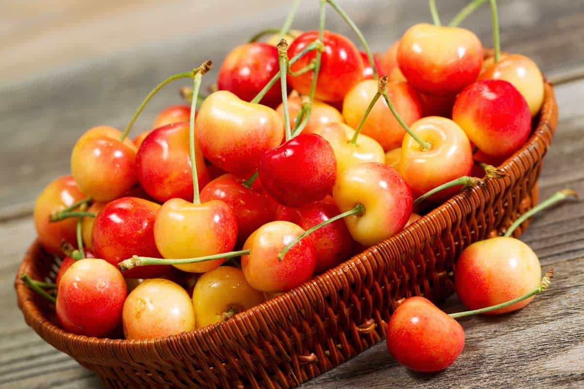Желтая черешня в корзинке