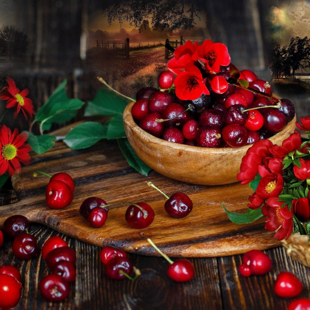 Черешня и ромашки