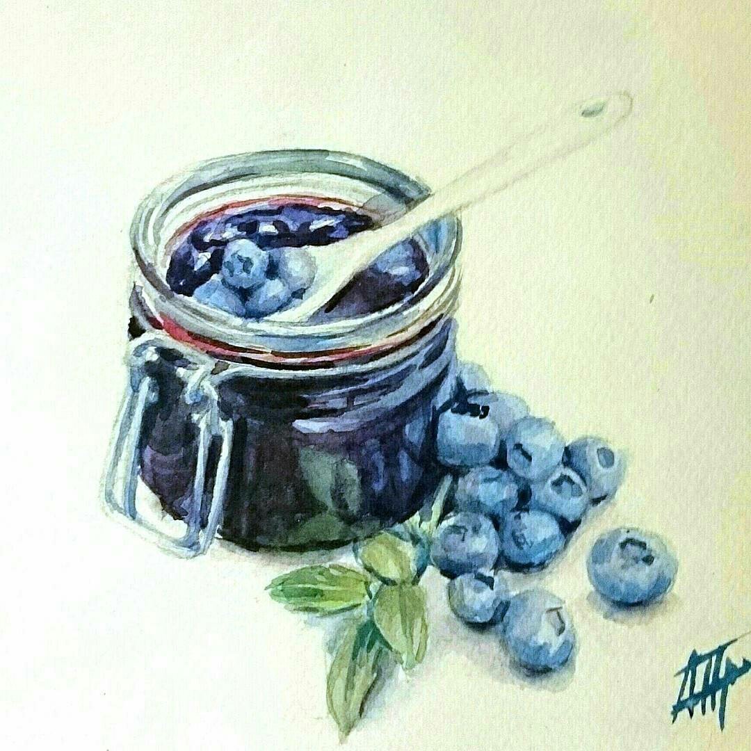 Баночка варенья акварель