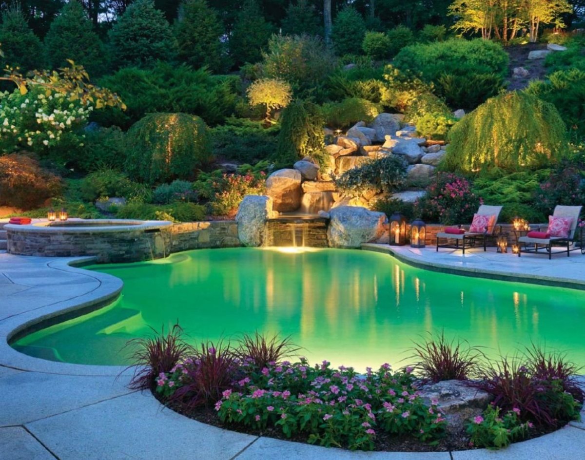 Сад с бассейном ландшафтный дизайн