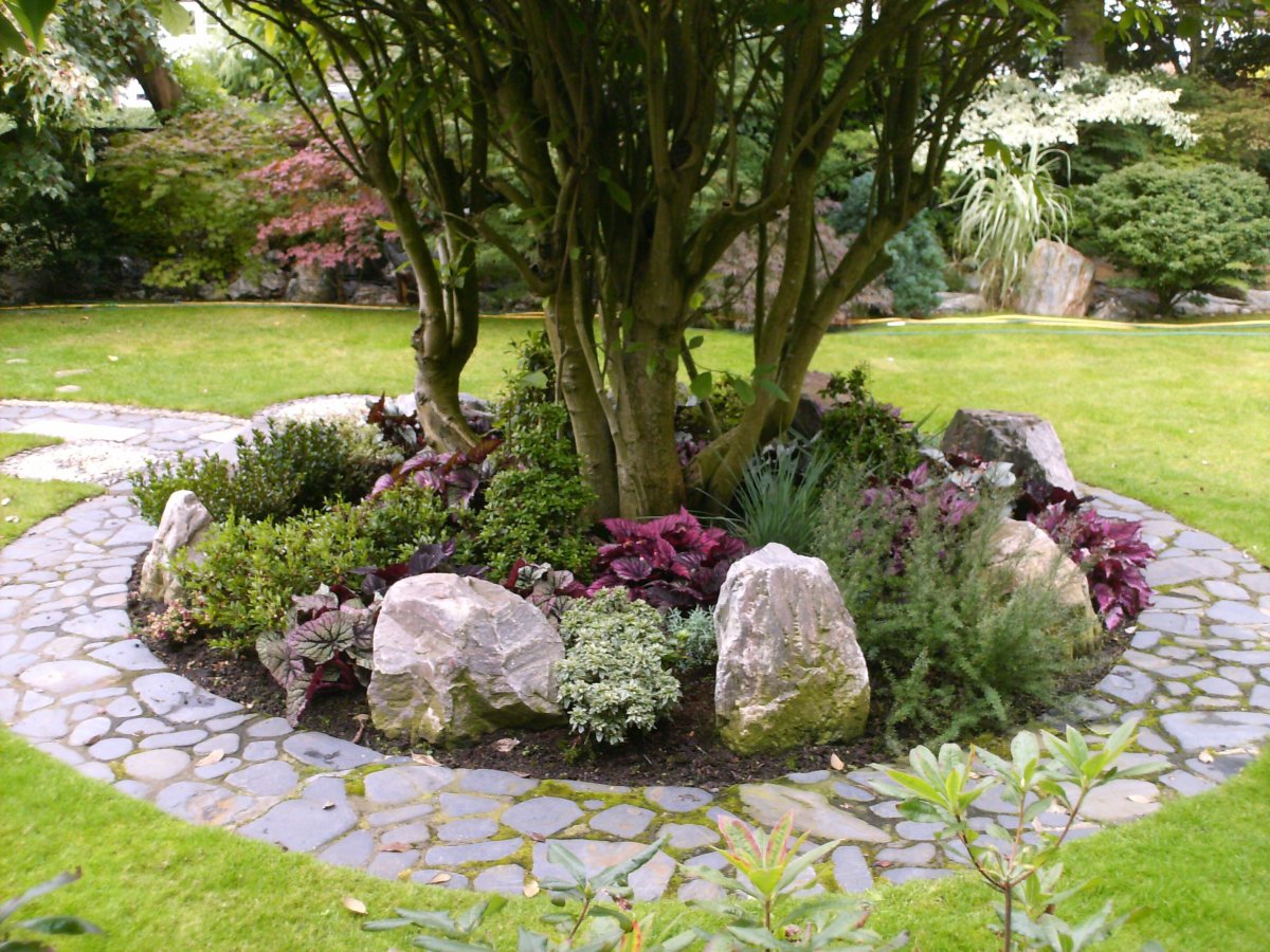 Newly laid Patios with bits of Rockery