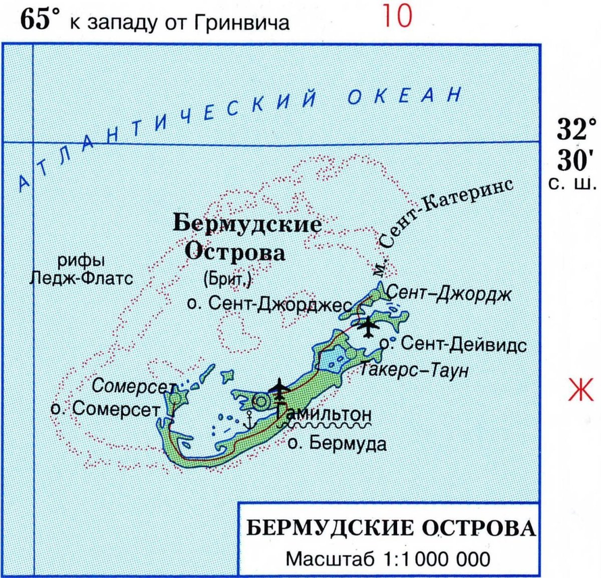 Бермудские острова на контурной карте