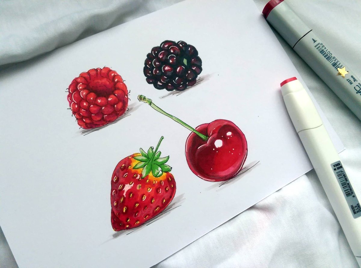 Фрукты спиртовыми маркерами
