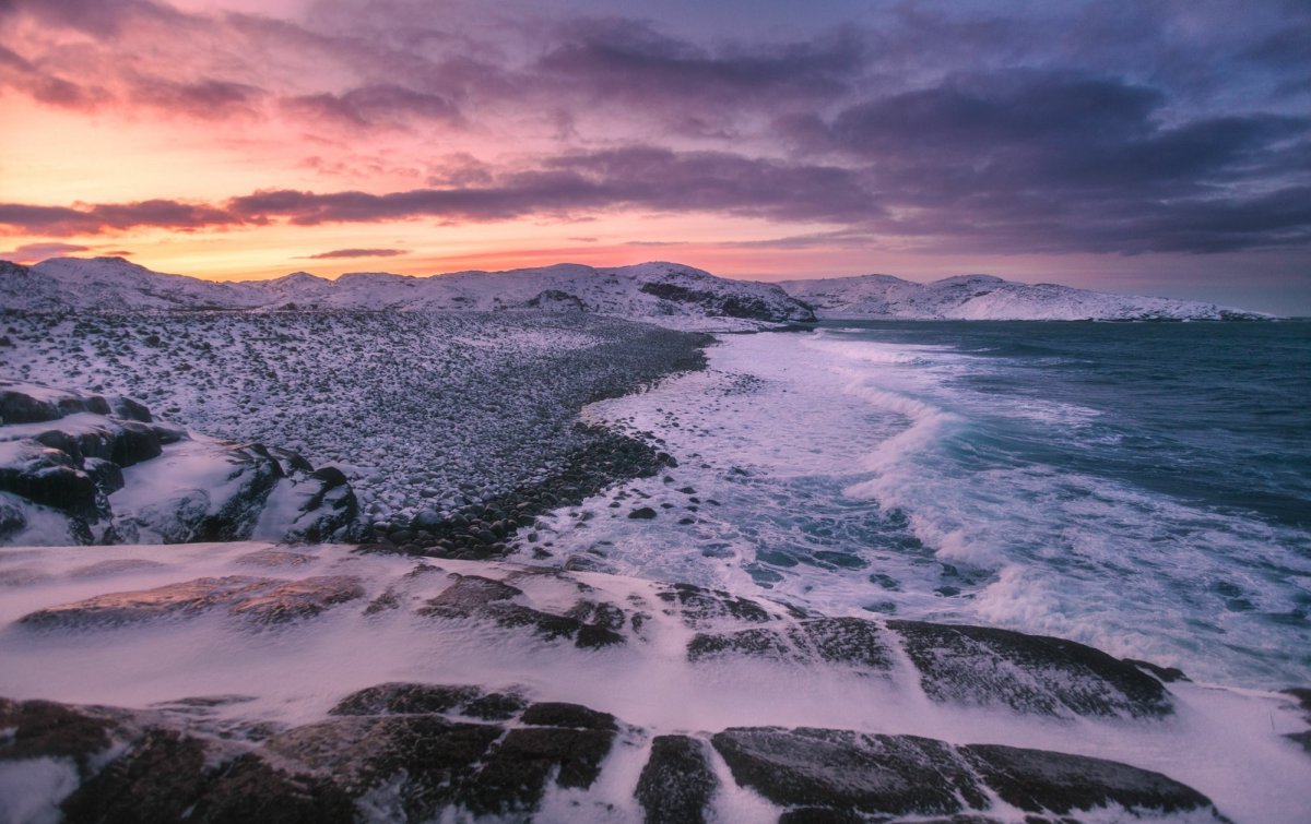 Баренцево море , Арктика, солнце, закат