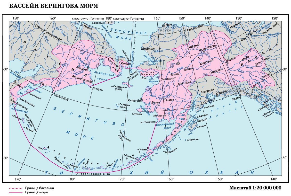 Географическая карта мира Берингово море