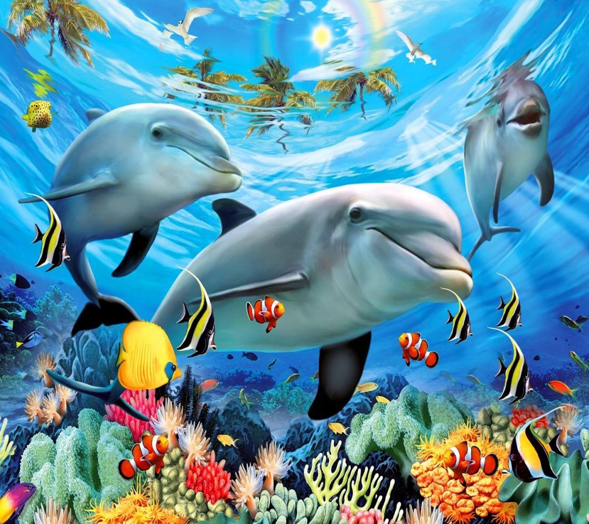 Алмазная живопись дельфины 40x50