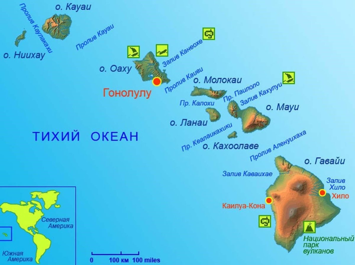 Гавайские острова карта мира