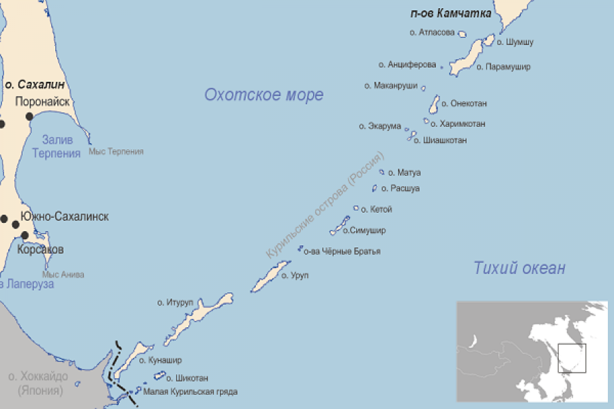 Курильская гряда на карте