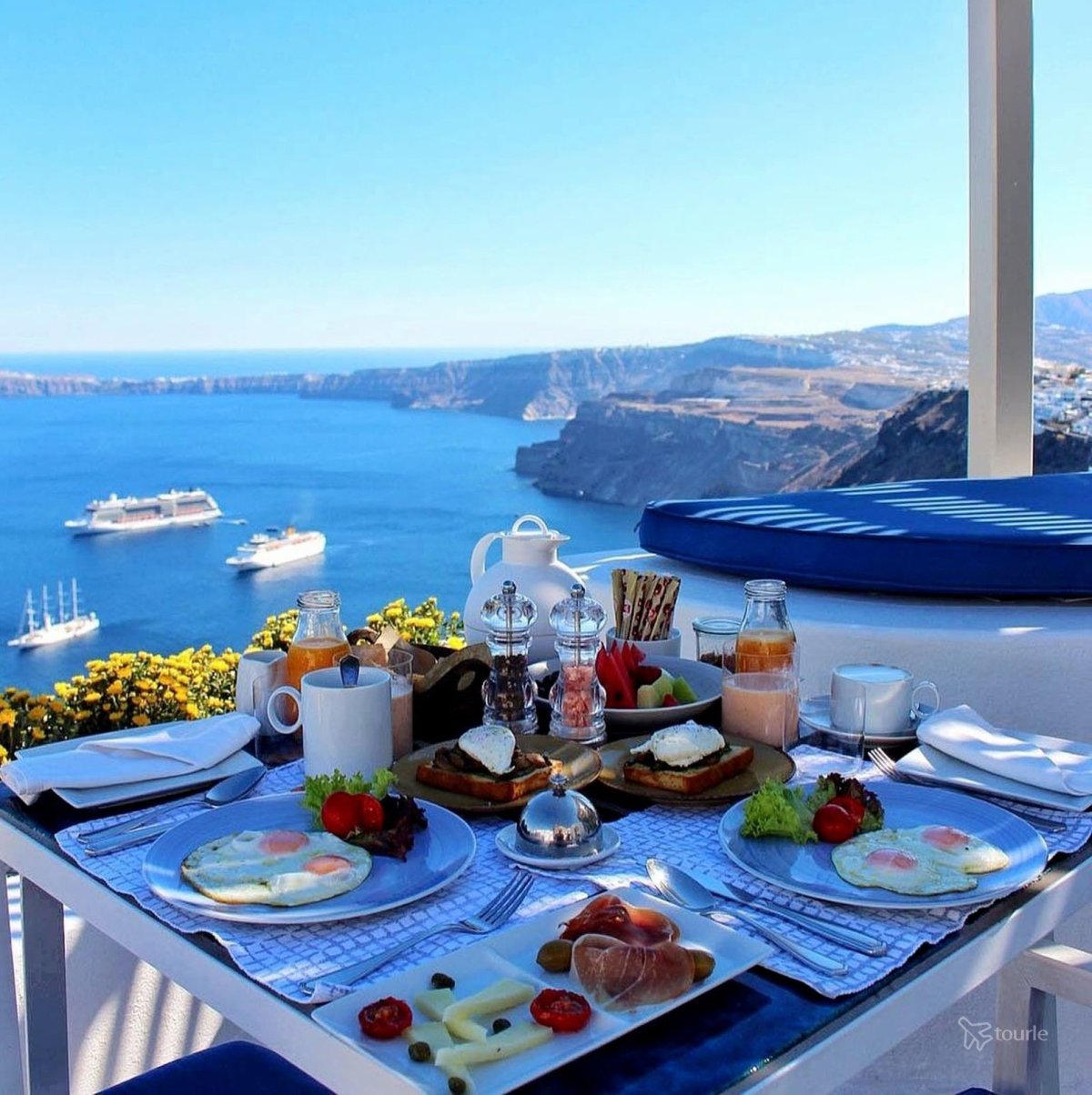 Santorini Греция завтрак на море