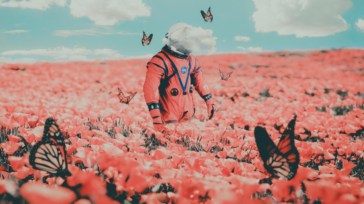 Космонавт с цветами