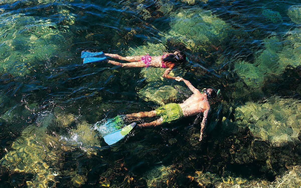 Люди плавают в море