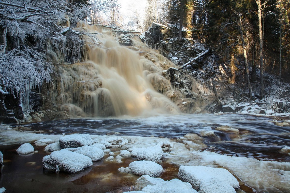Водопад Юканкоски Карелия зимой