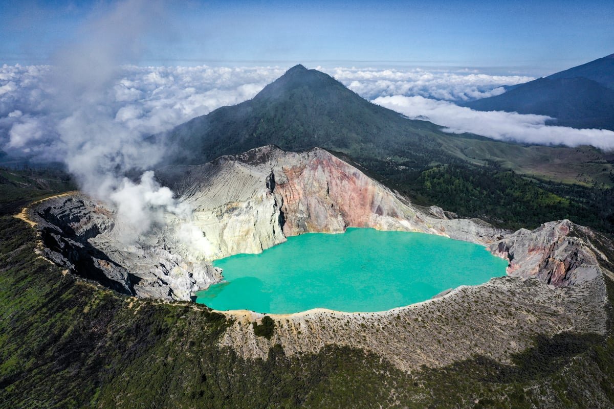 “Blue Fire” acidic Crater Lake on Mount Ijen.