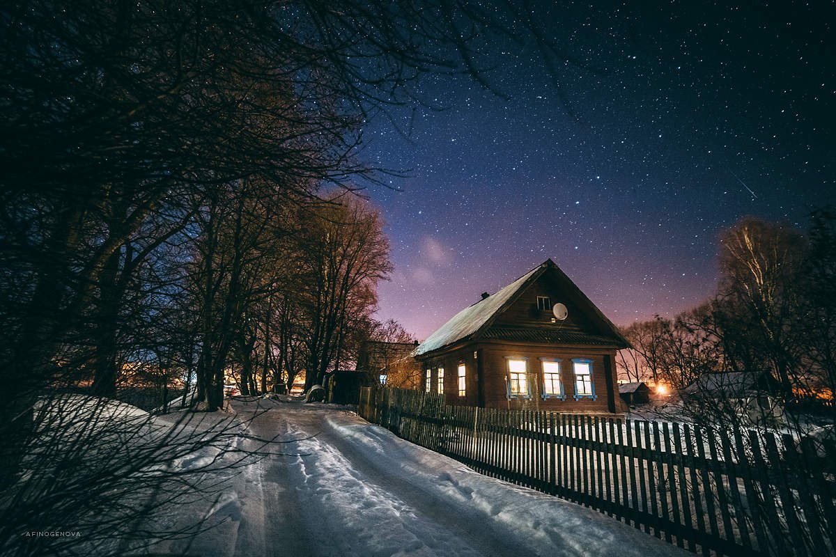 Зимний вечер в деревне