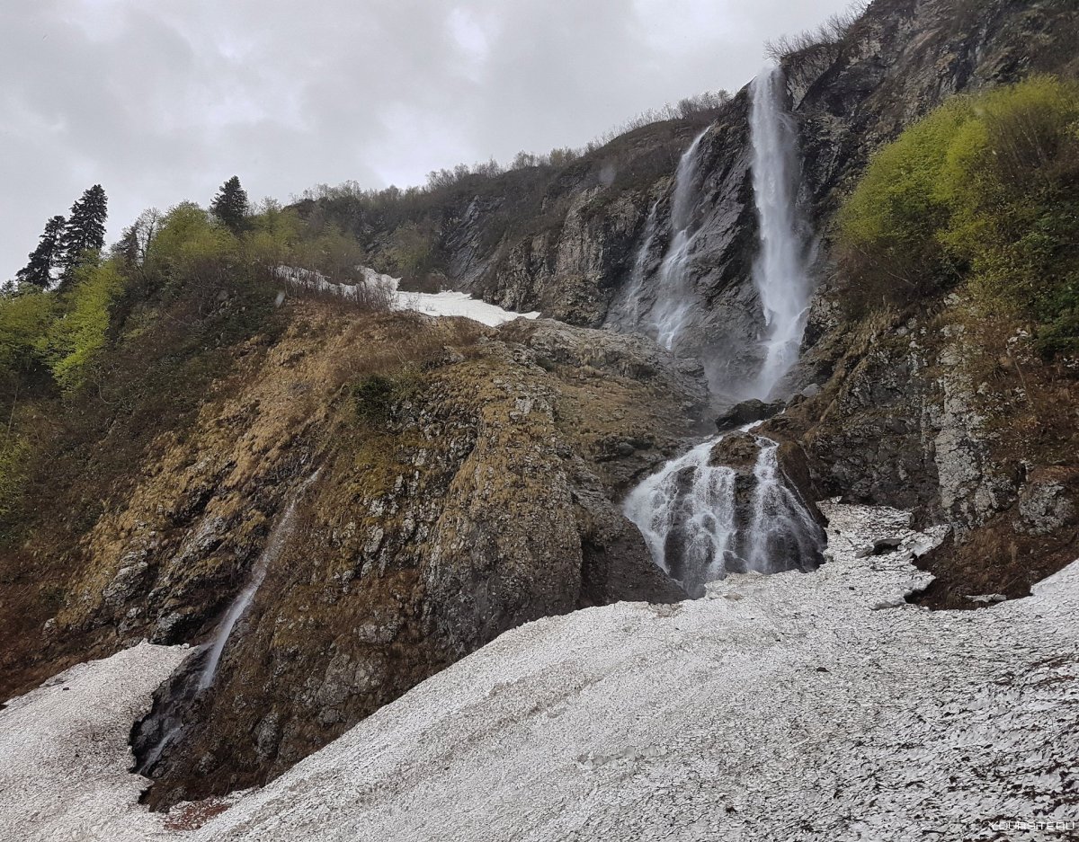 Водопад Поликаря красная Поляна зимой