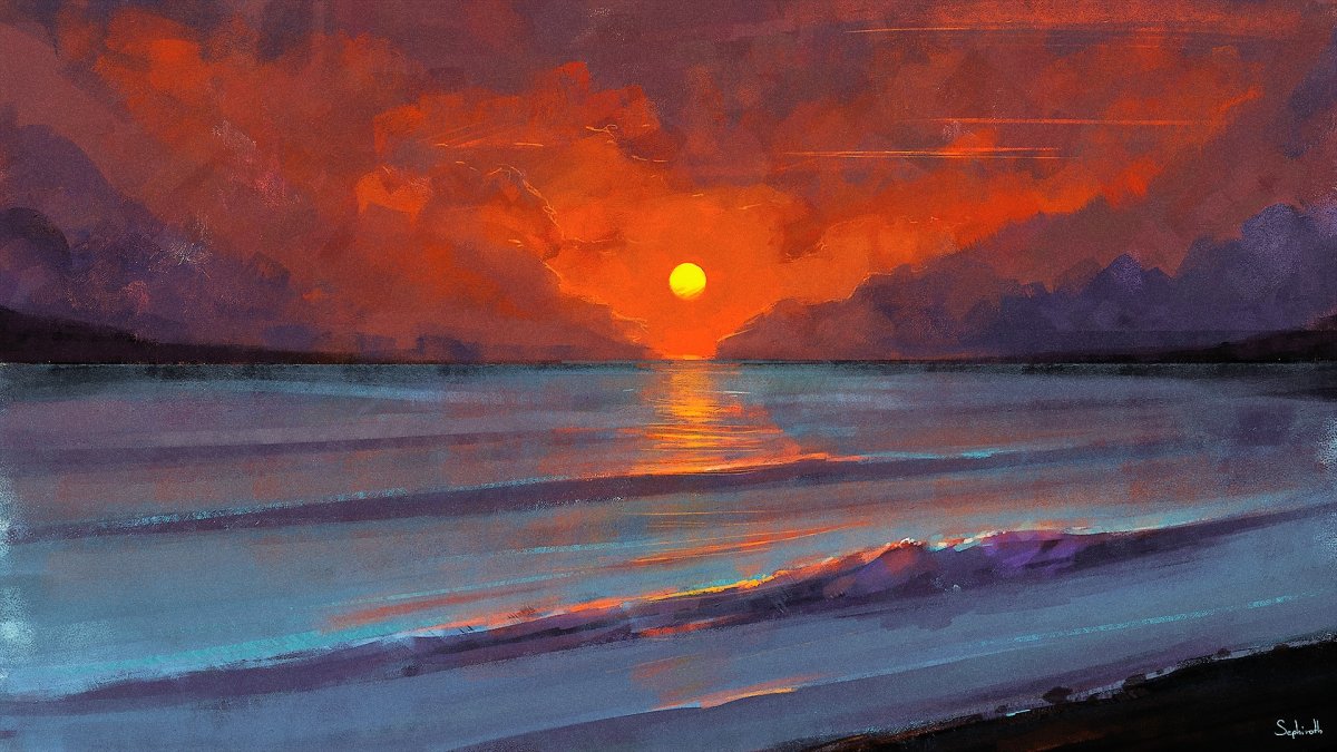 Закат на море арт