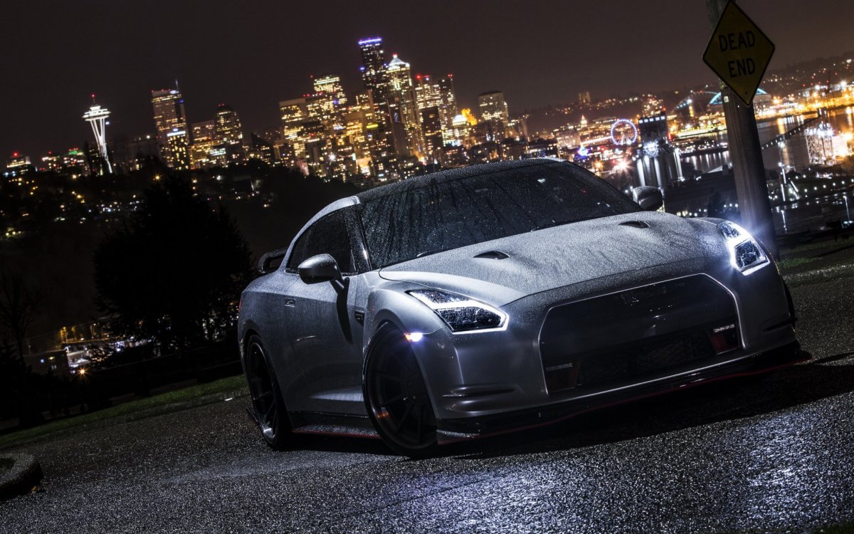 Nissan gt r ночь мокрый асфальт
