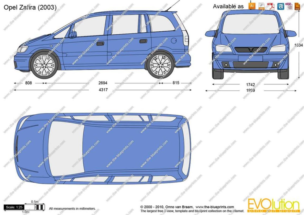 Opel Zafira 2000 габариты