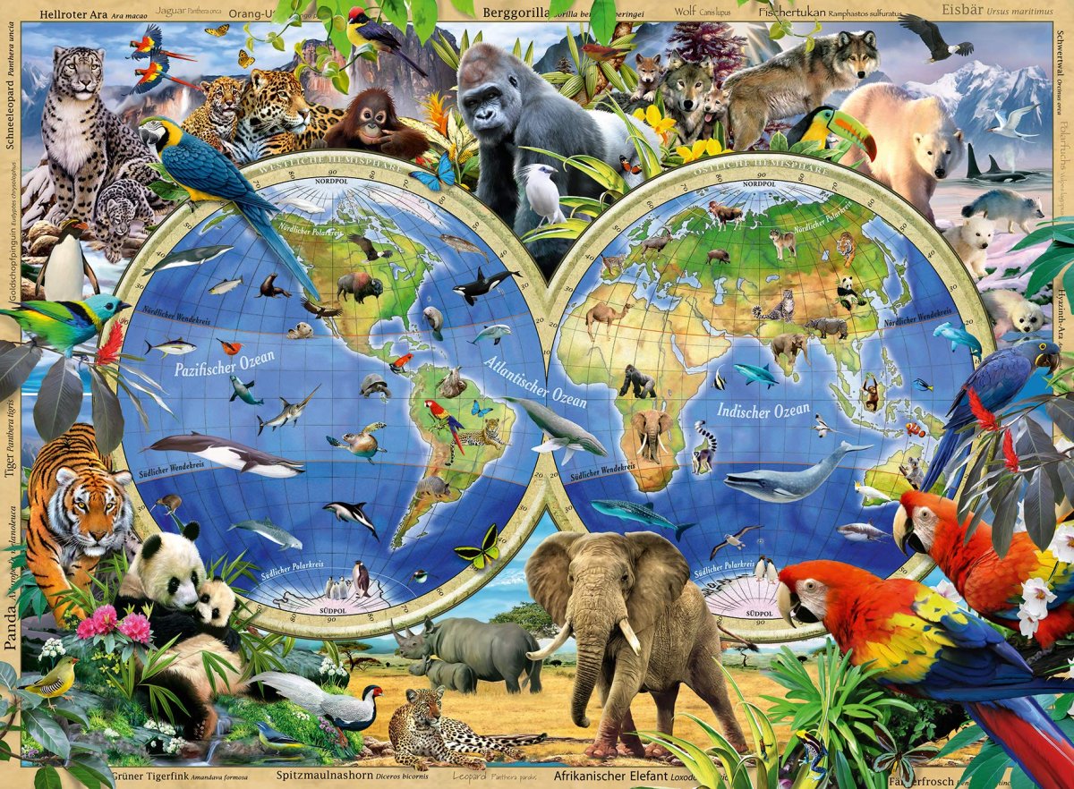 Пазл Ravensburger карта мира с животными
