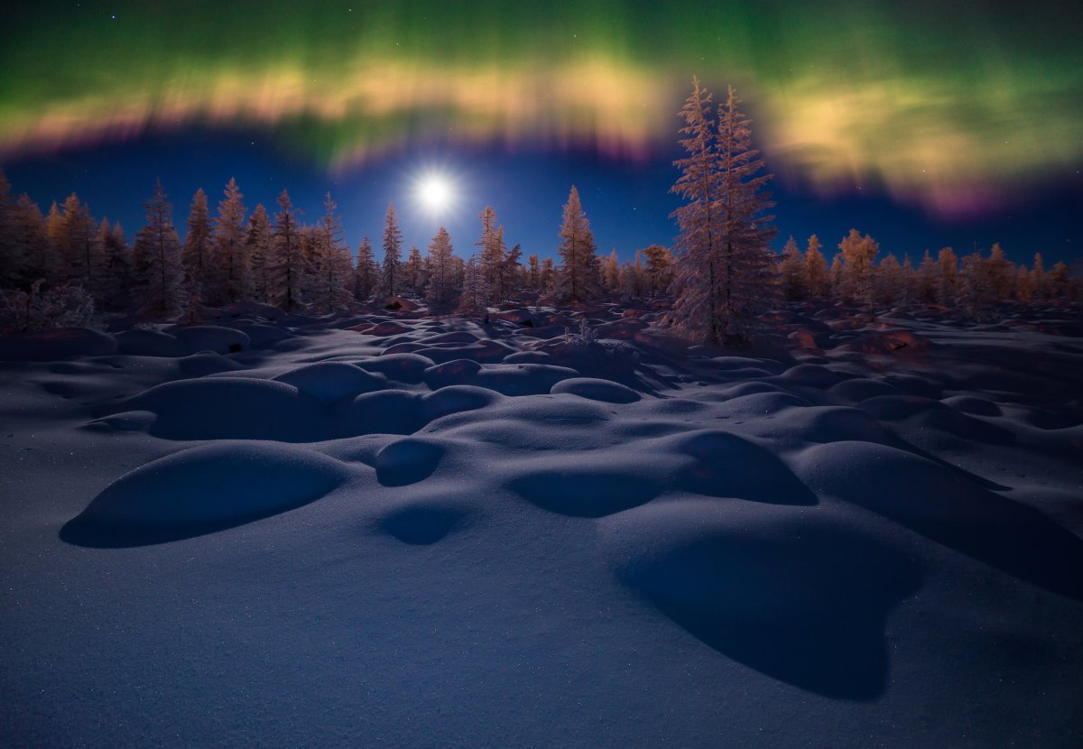 Зима природа Северное сияние