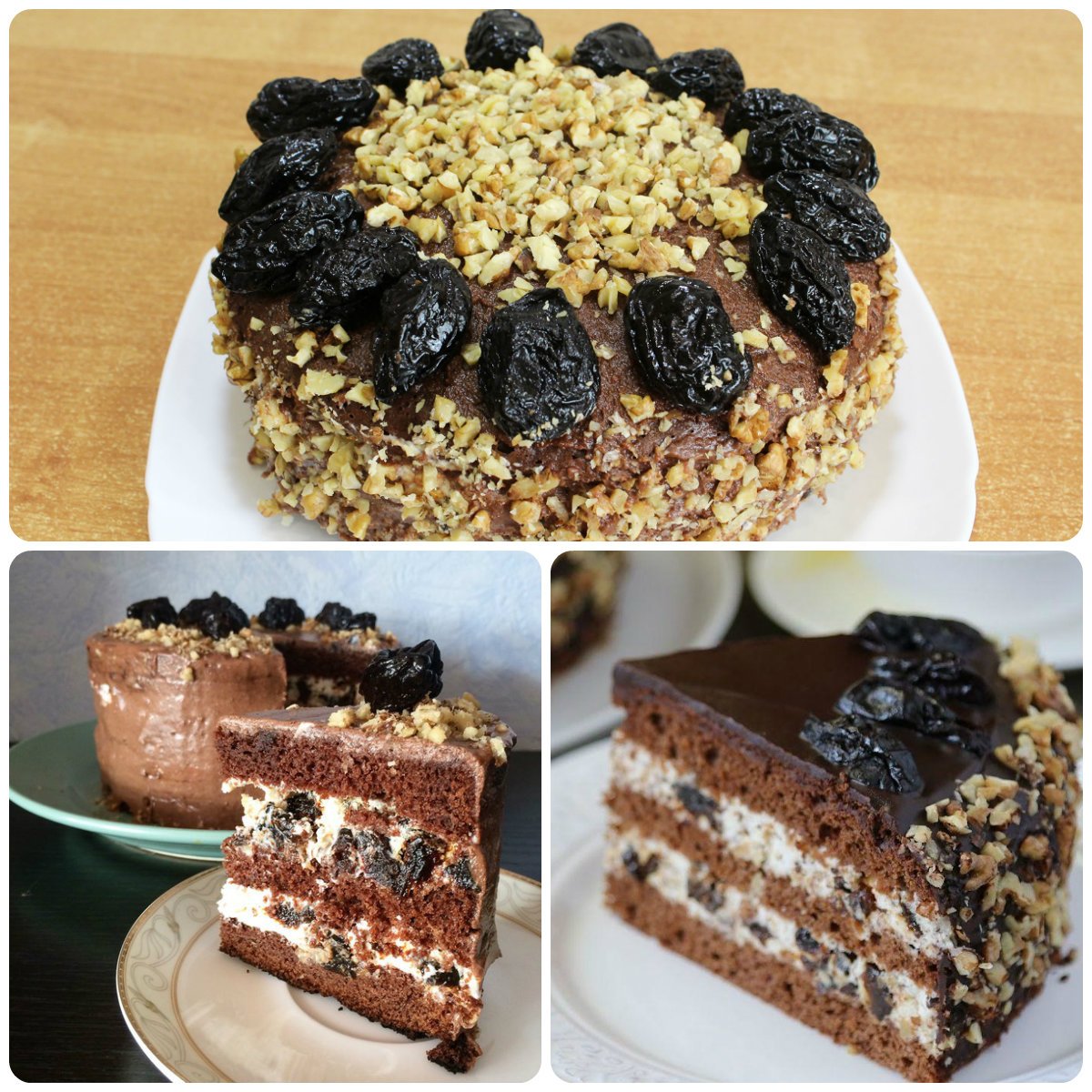 Торт с черносливом и орехами