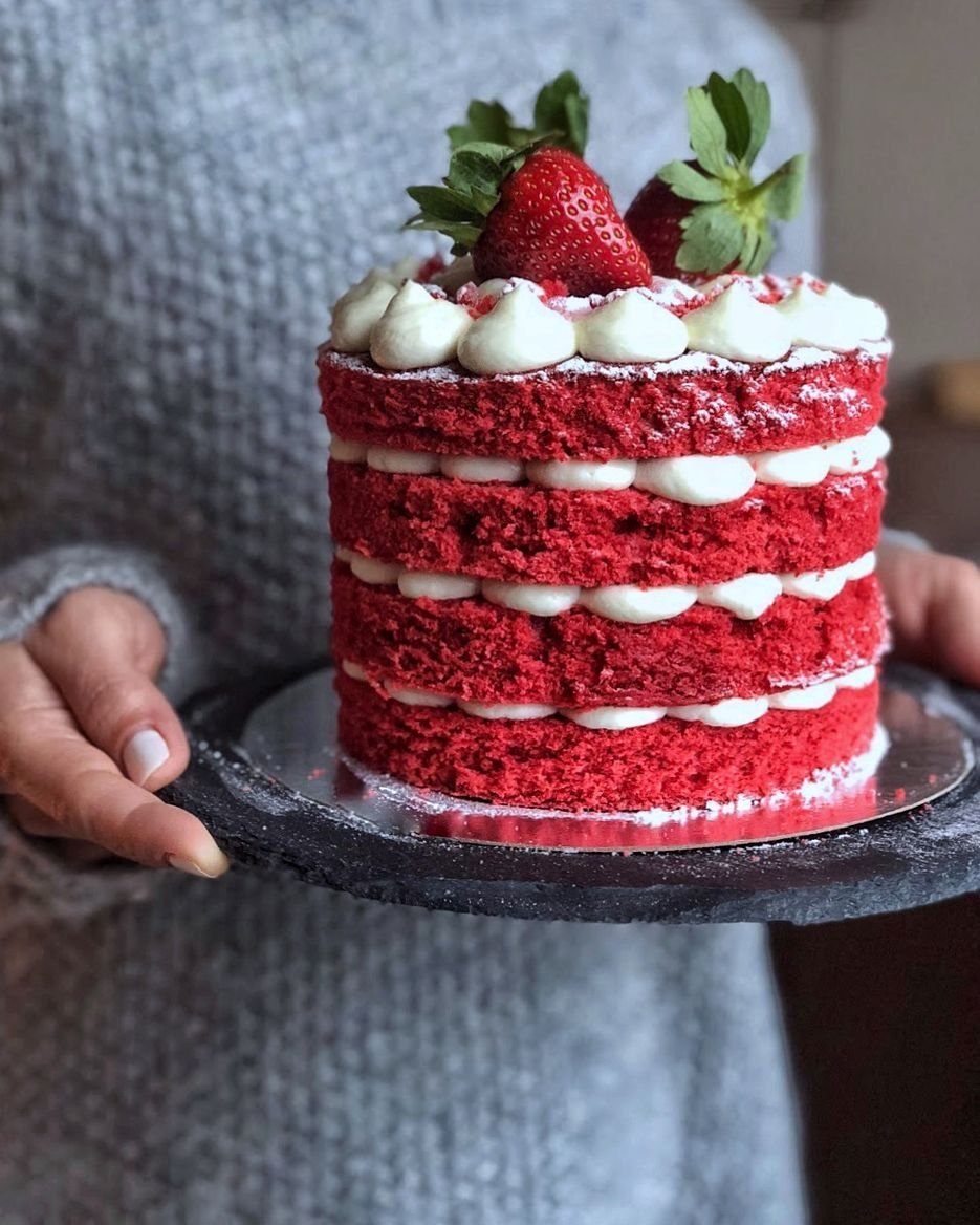Красный бархат украшенный фруктами
