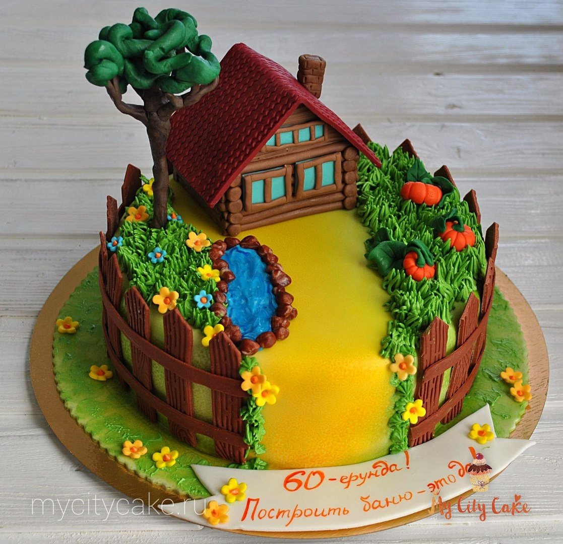 Торт с домиками и машинками